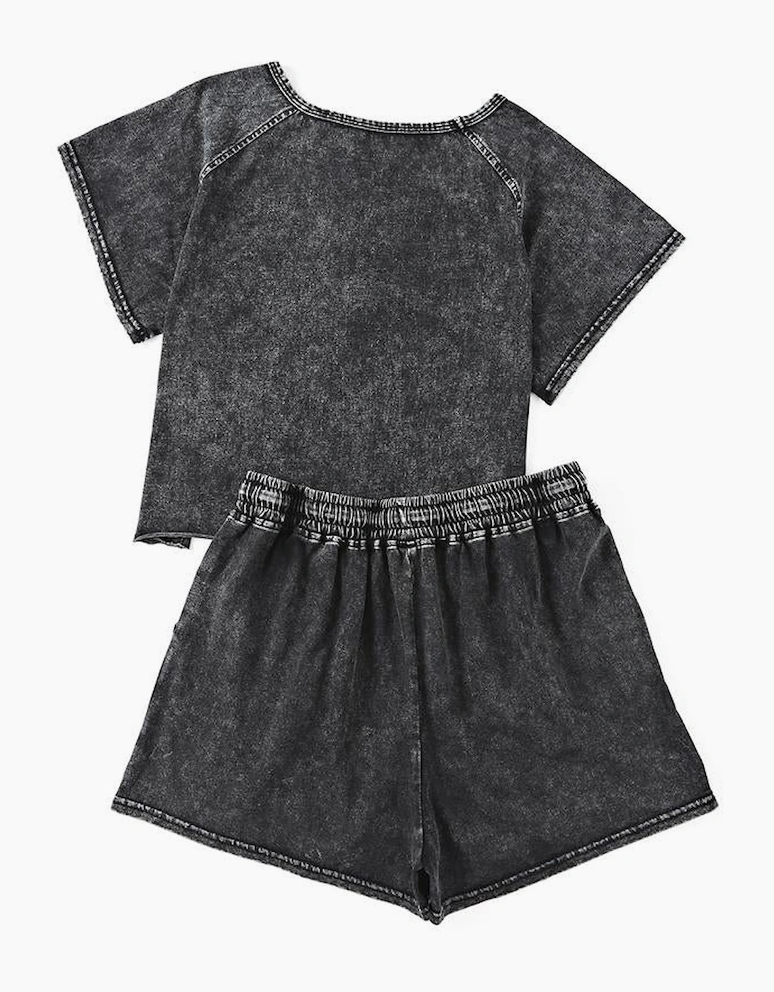 Black Acid Washed Short Lounge Set
