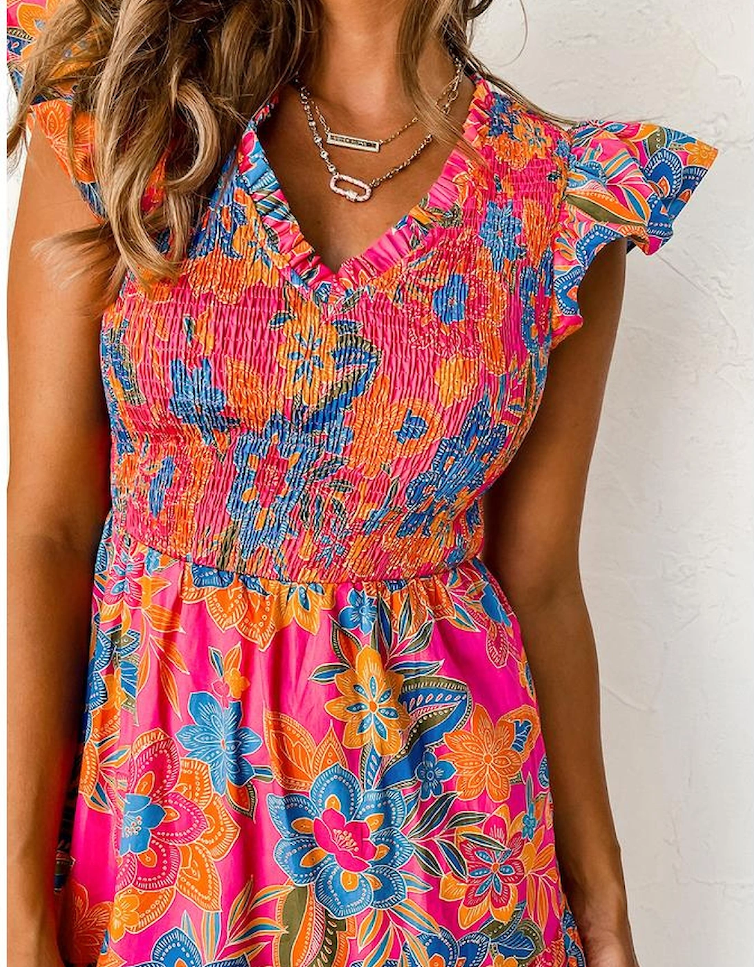 Rose Red Boho Floral V Neck Ruffle Tiered Long Dress, 13 of 12