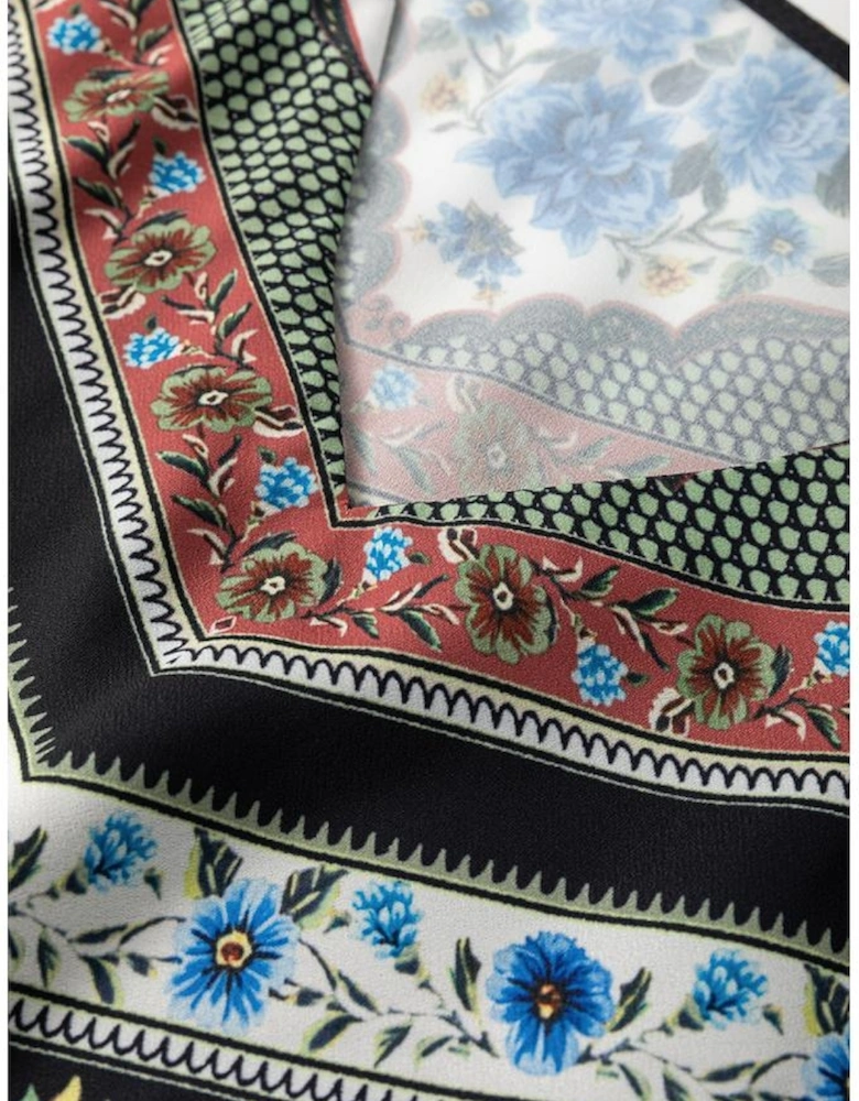 Red Mixed Floral Chevron Pattern Dip Hem Spaghetti Straps Tank