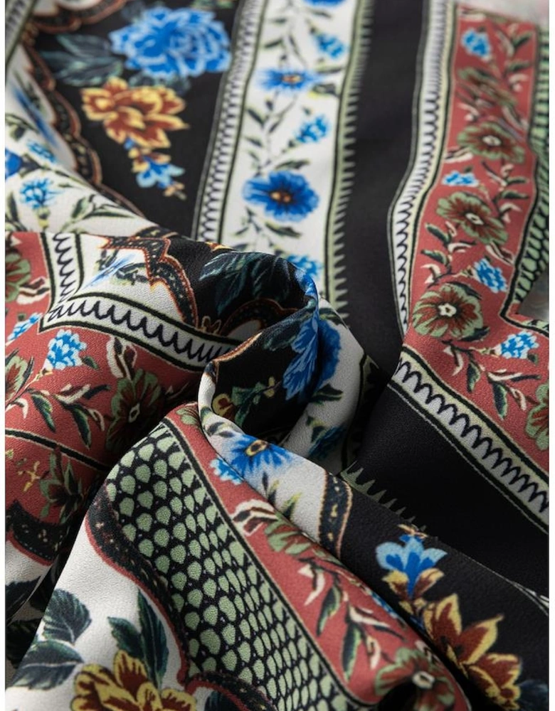 Red Mixed Floral Chevron Pattern Dip Hem Spaghetti Straps Tank