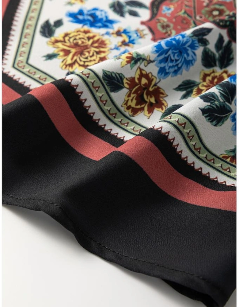 Red Mixed Floral Chevron Pattern Dip Hem Spaghetti Straps Tank