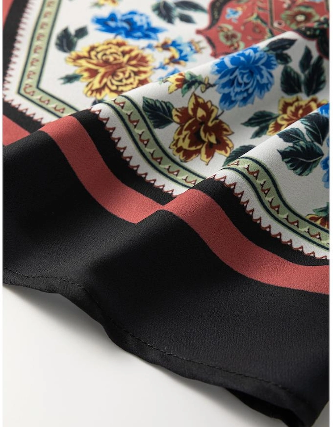 Red Mixed Floral Chevron Pattern Dip Hem Spaghetti Straps Tank