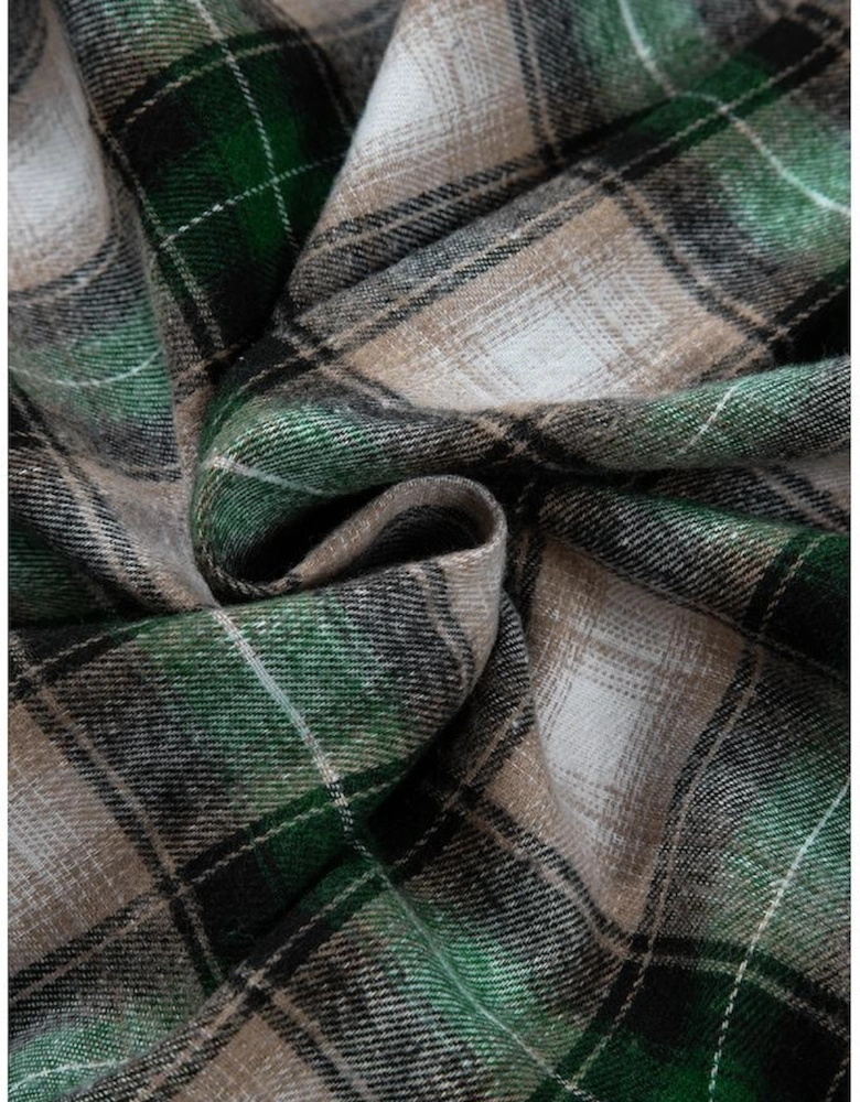 Green Plaid Print Chest Pocket Buttoned Hooded Shacket