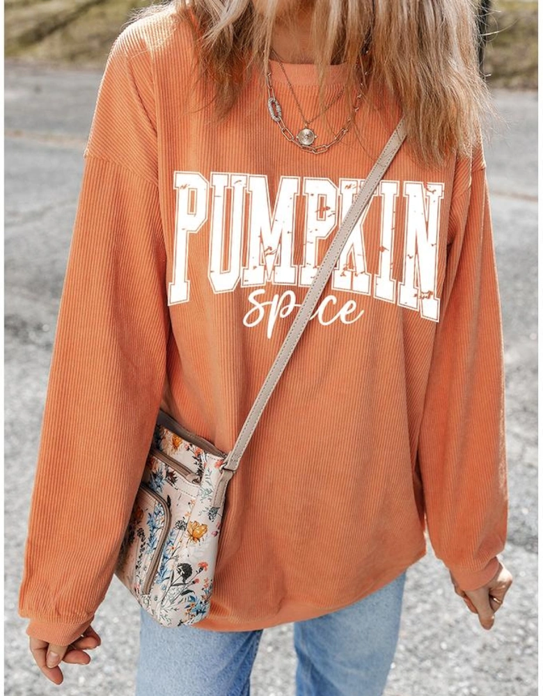 Orange PUMPKIN Spice Graphic Corded Crewneck Sweatshirt