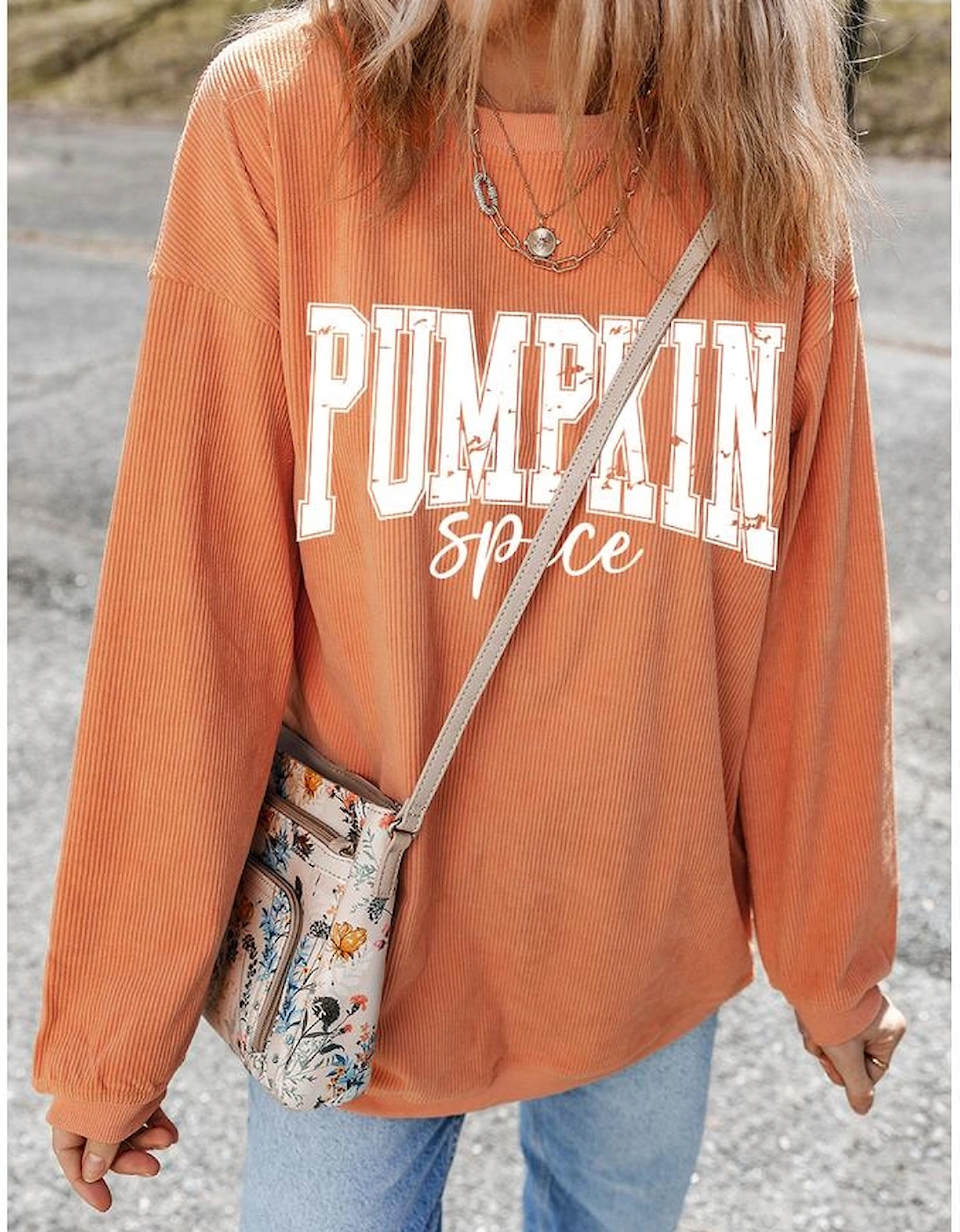Orange PUMPKIN Spice Graphic Corded Crewneck Sweatshirt