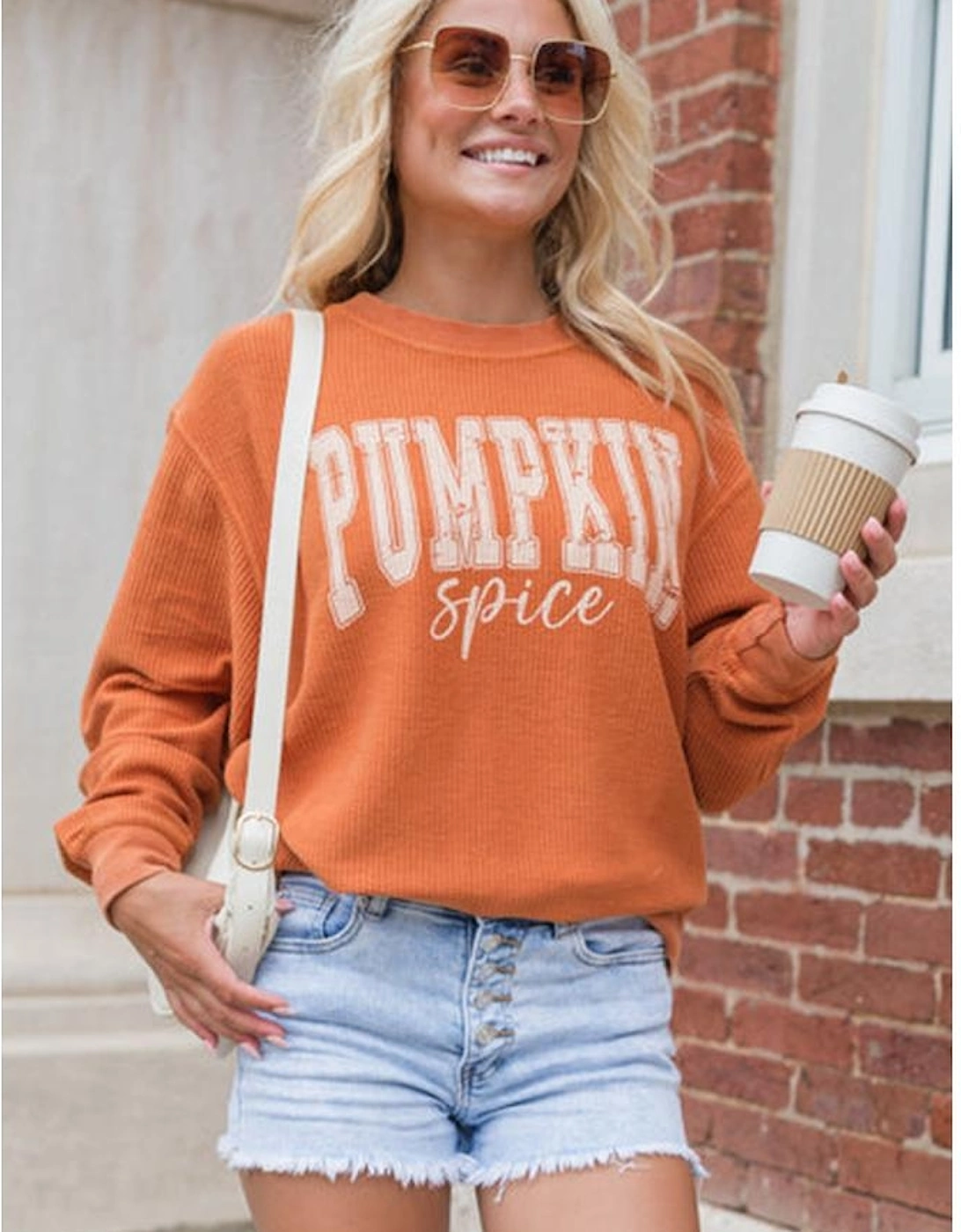 Orange PUMPKIN Spice Graphic Corded Crewneck Sweatshirt