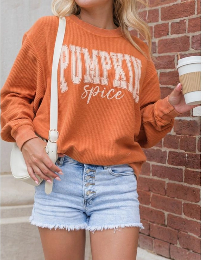Orange PUMPKIN Spice Graphic Corded Crewneck Sweatshirt