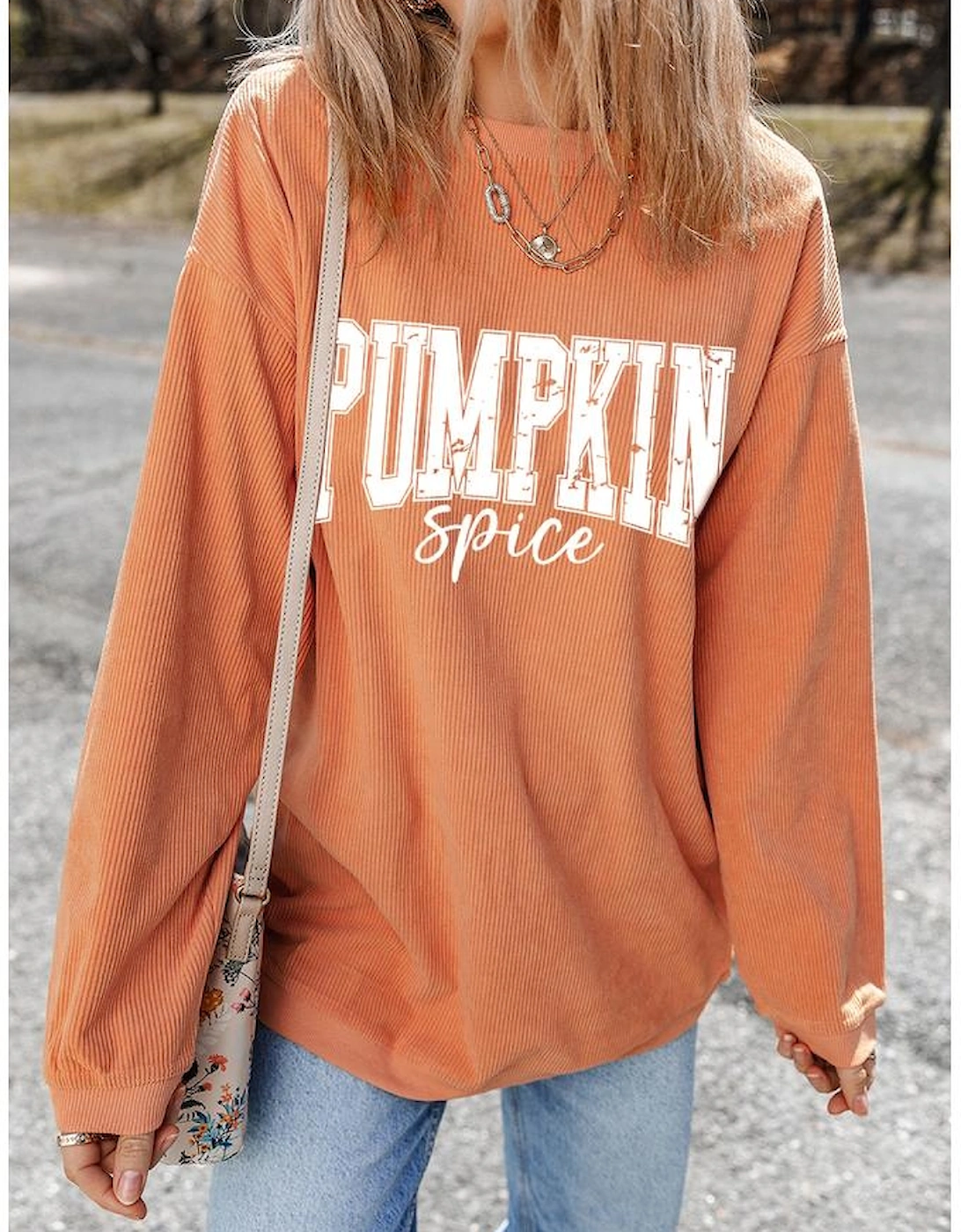 Orange PUMPKIN Spice Graphic Corded Crewneck Sweatshirt