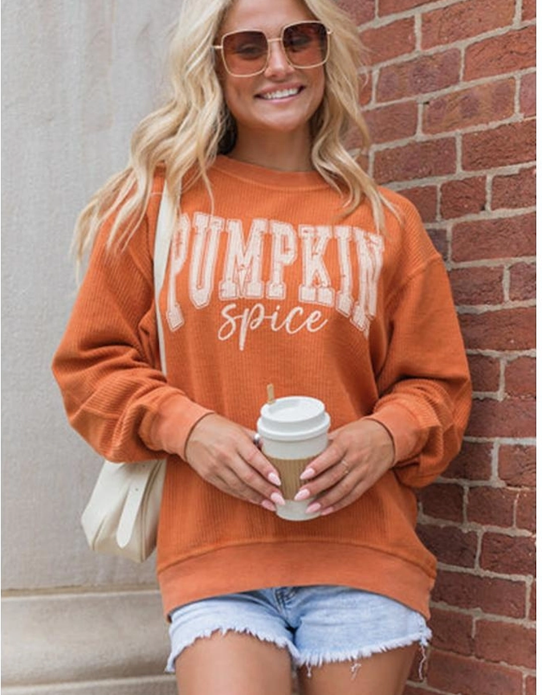 Orange PUMPKIN Spice Graphic Corded Crewneck Sweatshirt