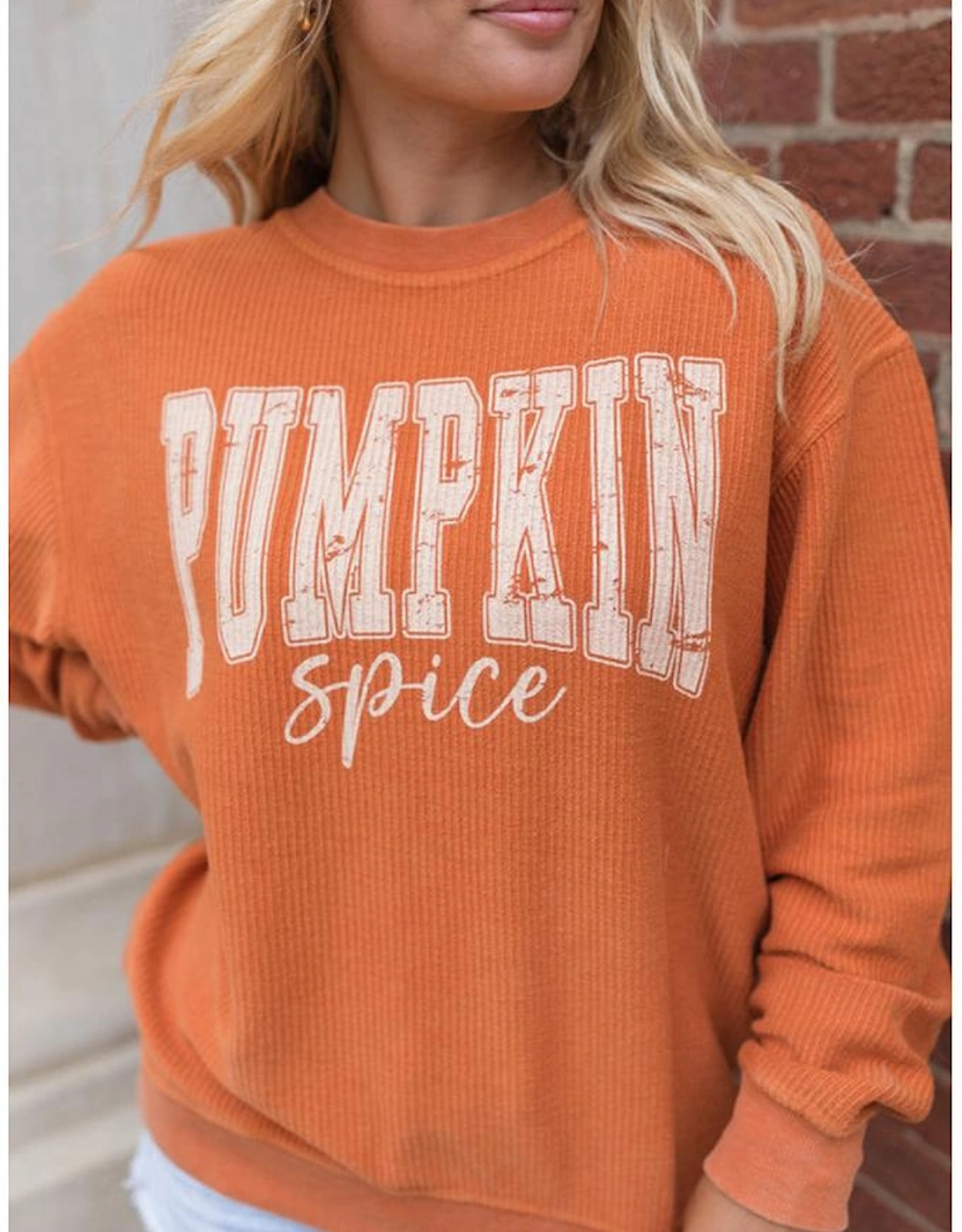 Orange PUMPKIN Spice Graphic Corded Crewneck Sweatshirt