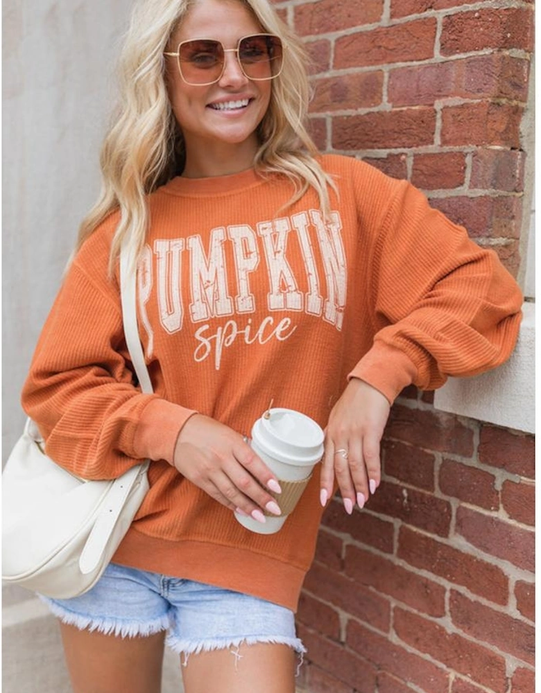 Orange PUMPKIN Spice Graphic Corded Crewneck Sweatshirt