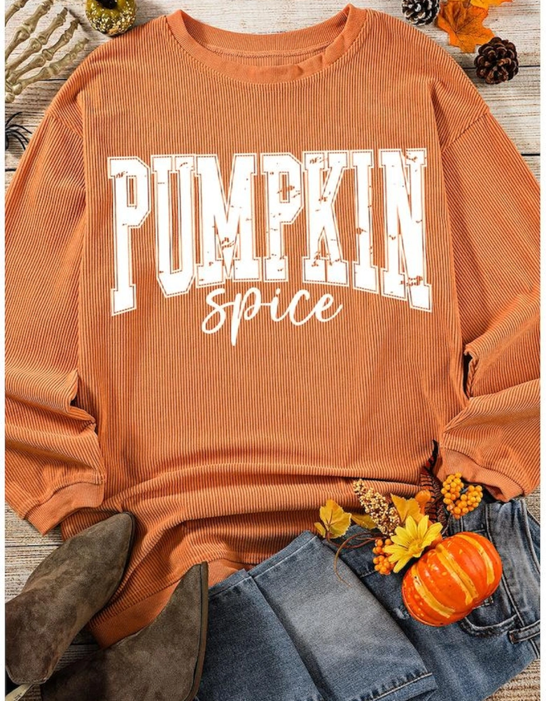 Orange PUMPKIN Spice Graphic Corded Crewneck Sweatshirt