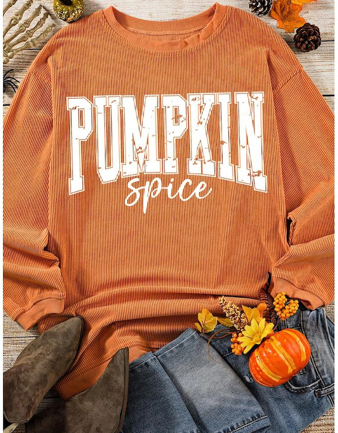 Orange PUMPKIN Spice Graphic Corded Crewneck Sweatshirt