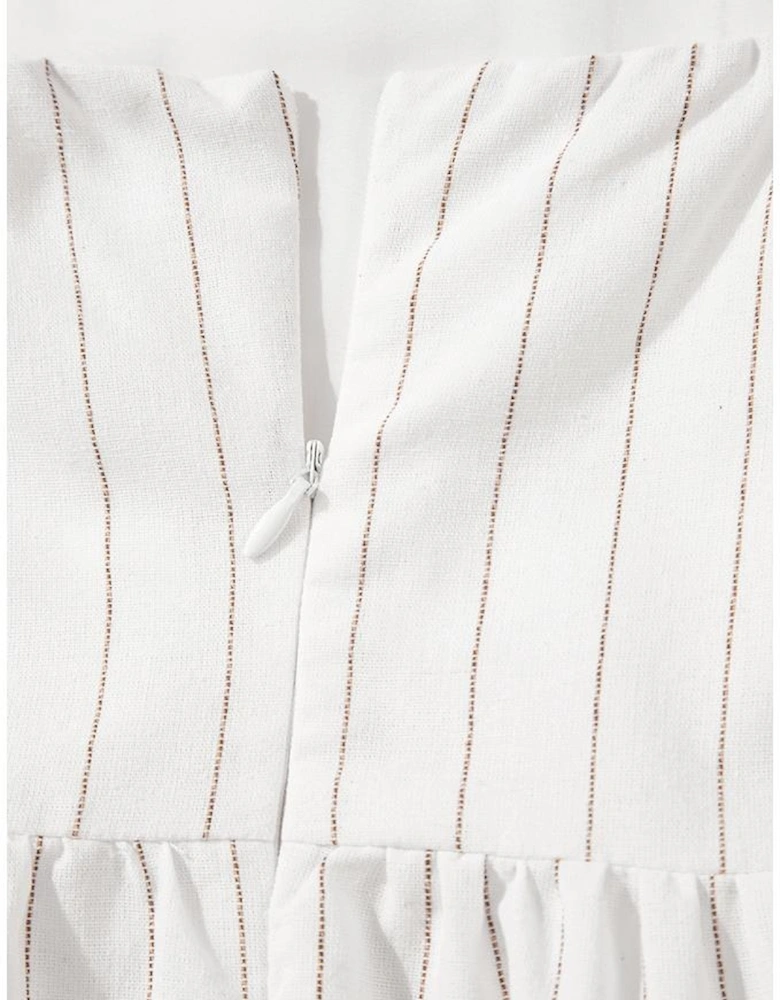 Beige Stripe Spaghetti Strap Pocketed High Waist Maxi Dress