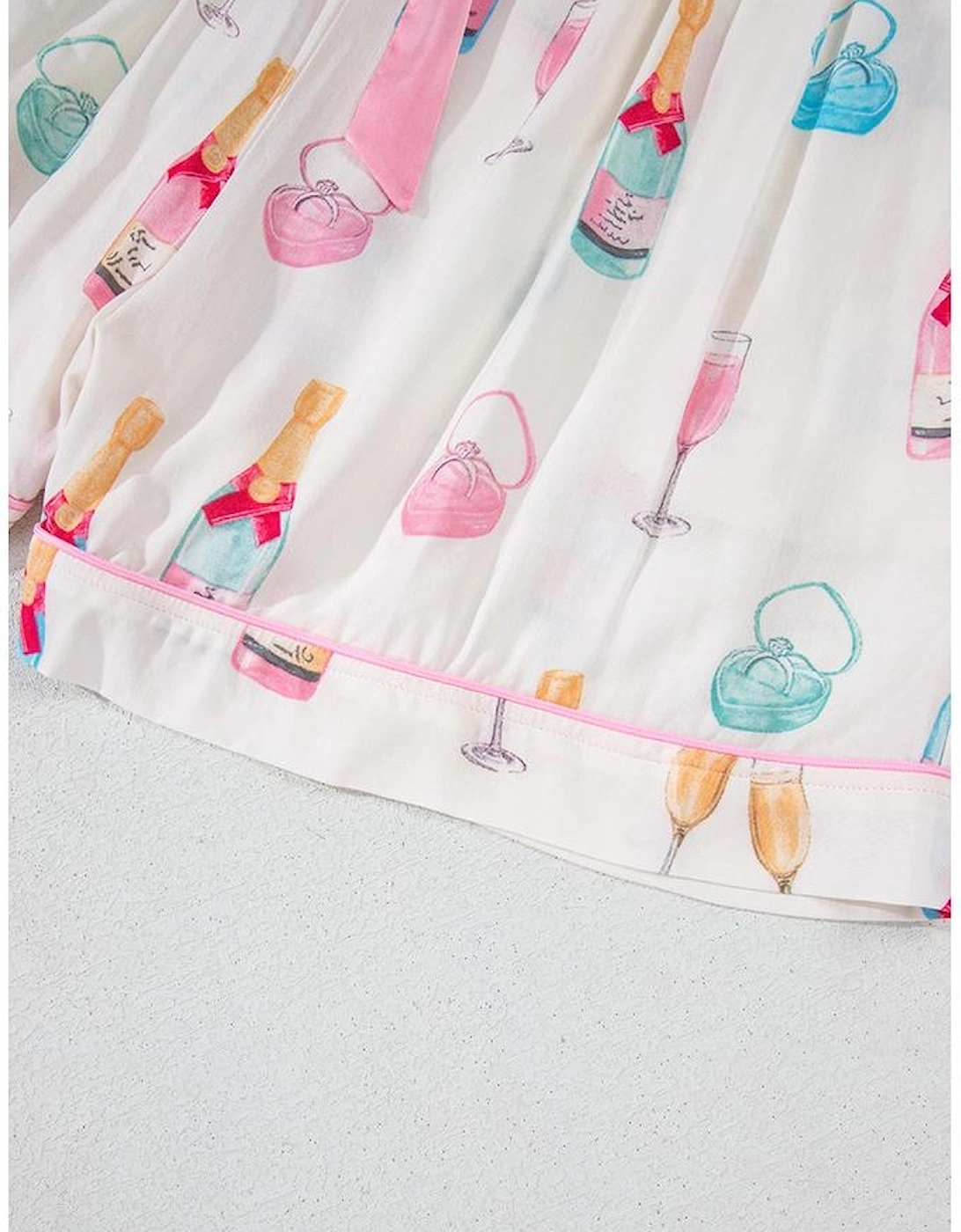 White Plus Size Wine Glass Print Bow Knot Pajama Set