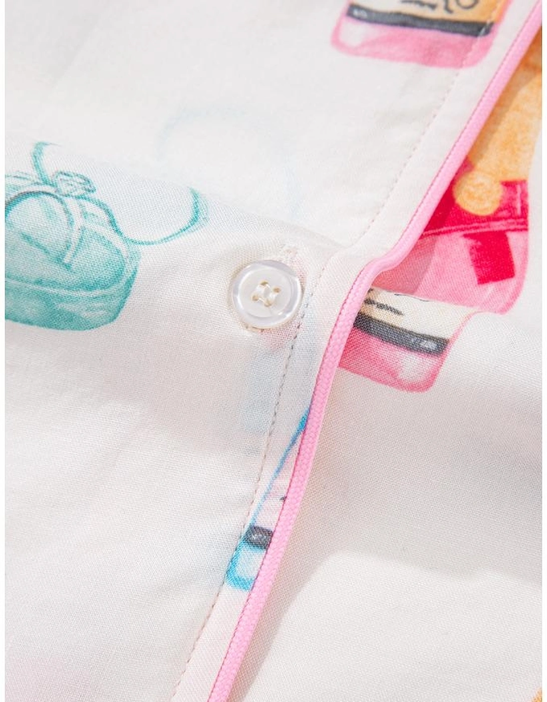 White Plus Size Wine Glass Print Bow Knot Pajama Set