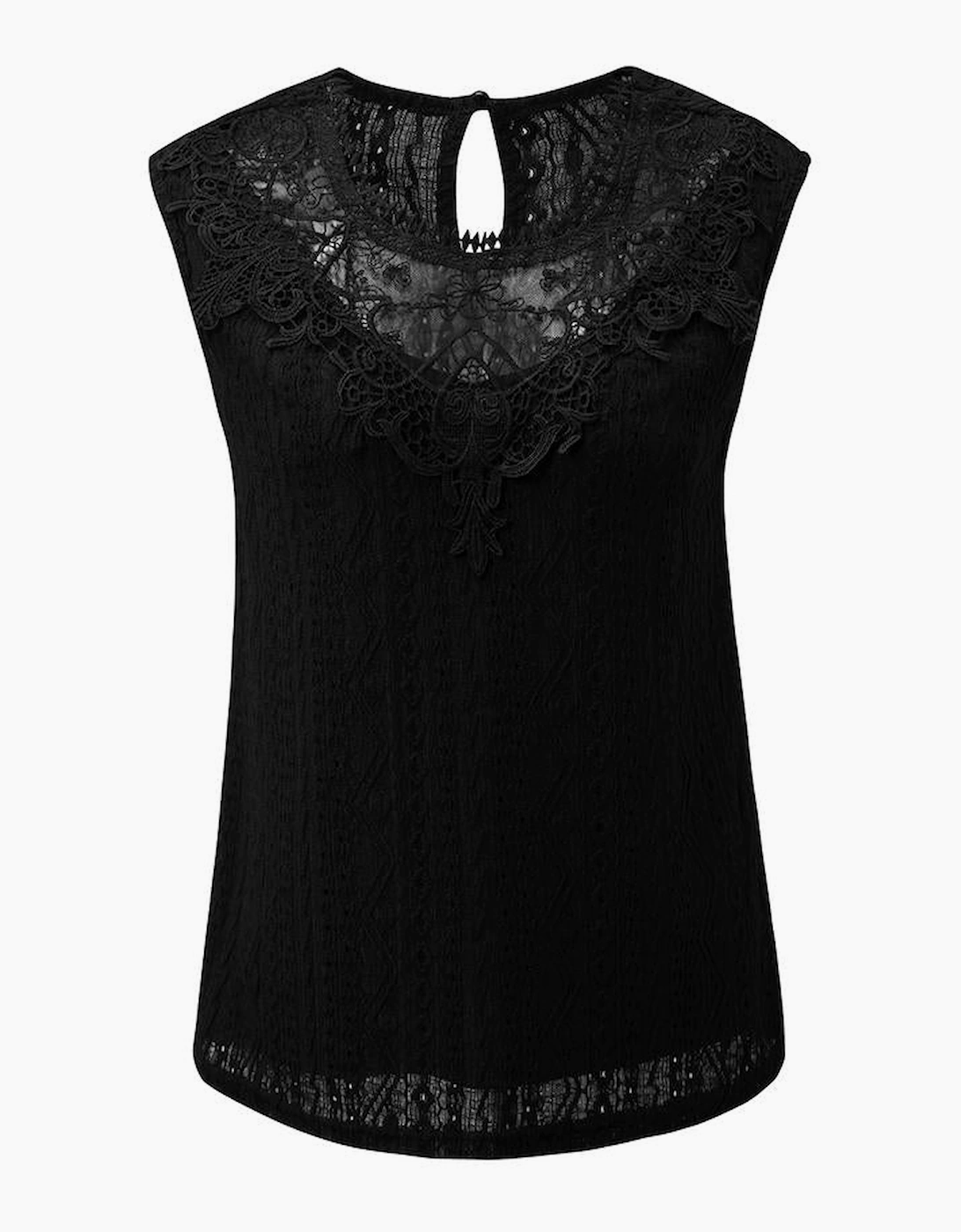Black Guipure Lace Crochet Keyhole Back Tank Top