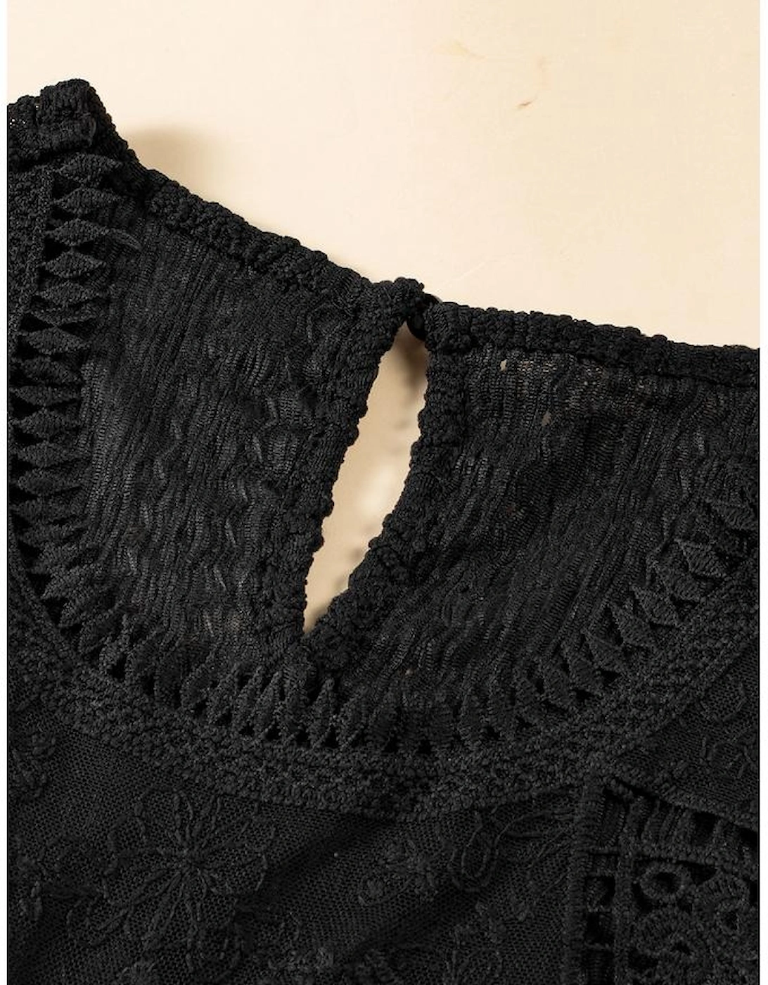 Black Guipure Lace Crochet Keyhole Back Tank Top