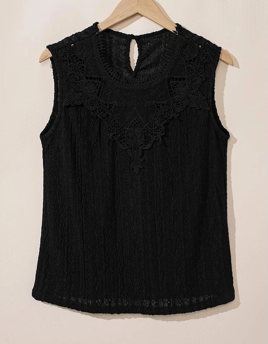 Black Guipure Lace Crochet Keyhole Back Tank Top