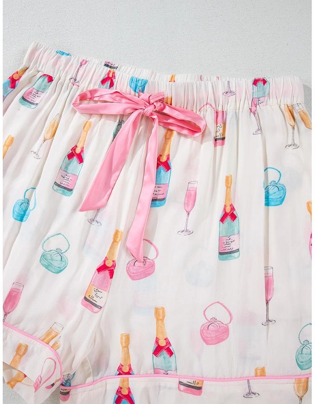 White Plus Size Wine Glass Print Bow Knot Pajama Set