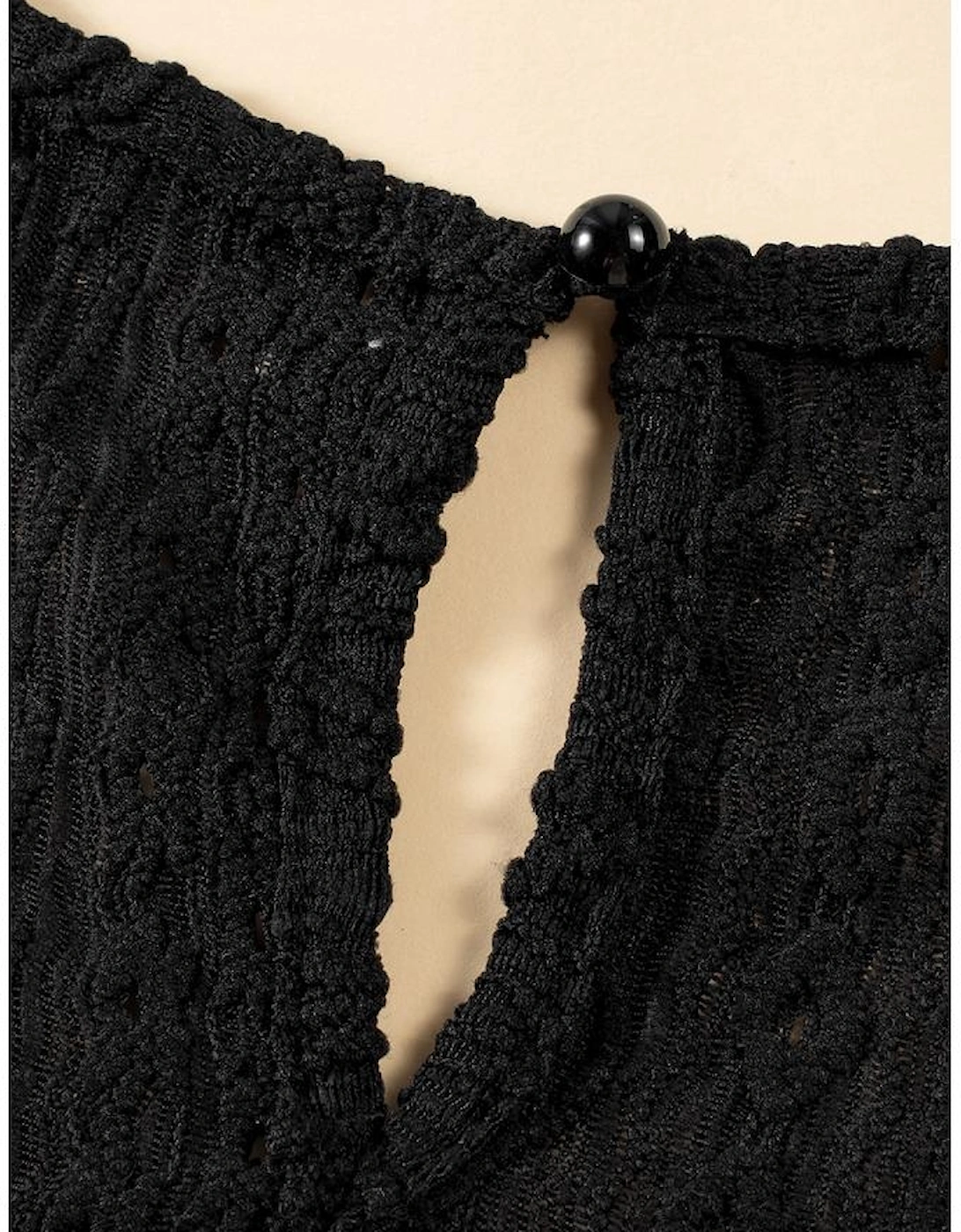 Black Guipure Lace Crochet Keyhole Back Tank Top