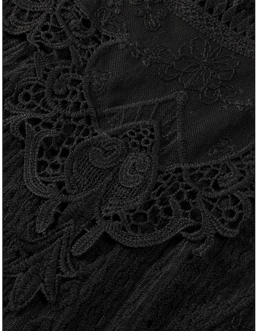 Black Guipure Lace Crochet Keyhole Back Tank Top