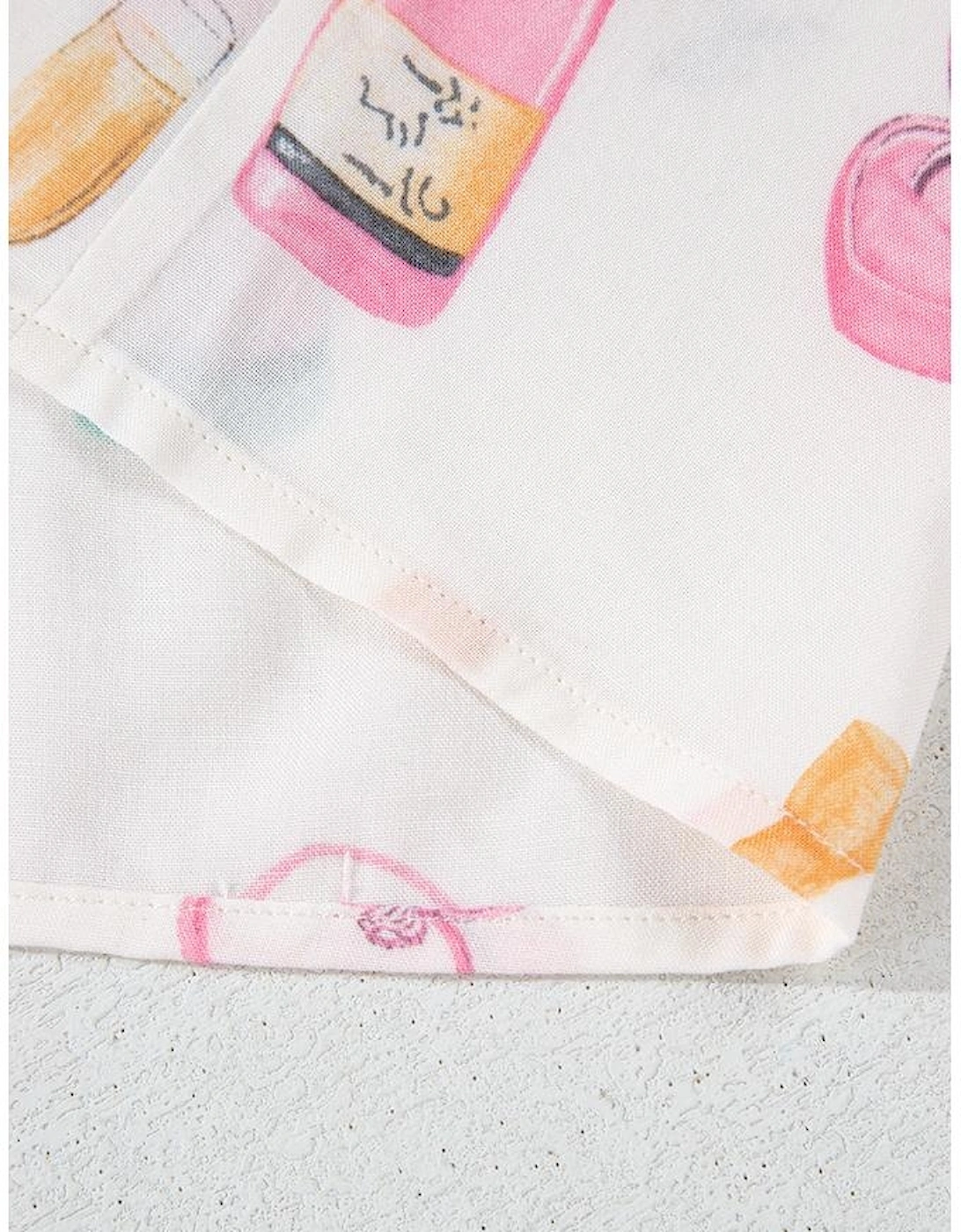 White Plus Size Wine Glass Print Bow Knot Pajama Set