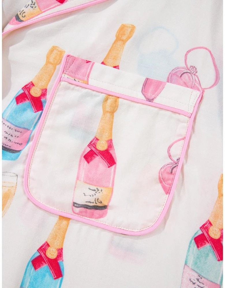 White Plus Size Wine Glass Print Bow Knot Pajama Set