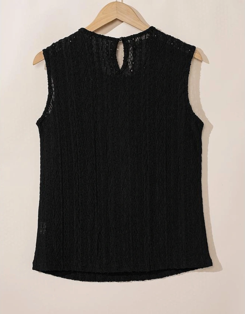 Black Guipure Lace Crochet Keyhole Back Tank Top