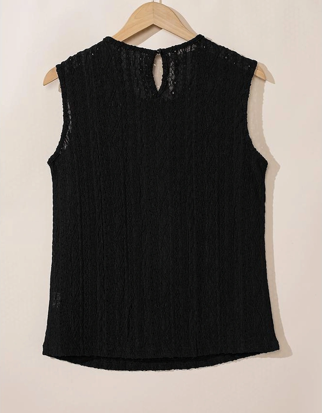 Black Guipure Lace Crochet Keyhole Back Tank Top