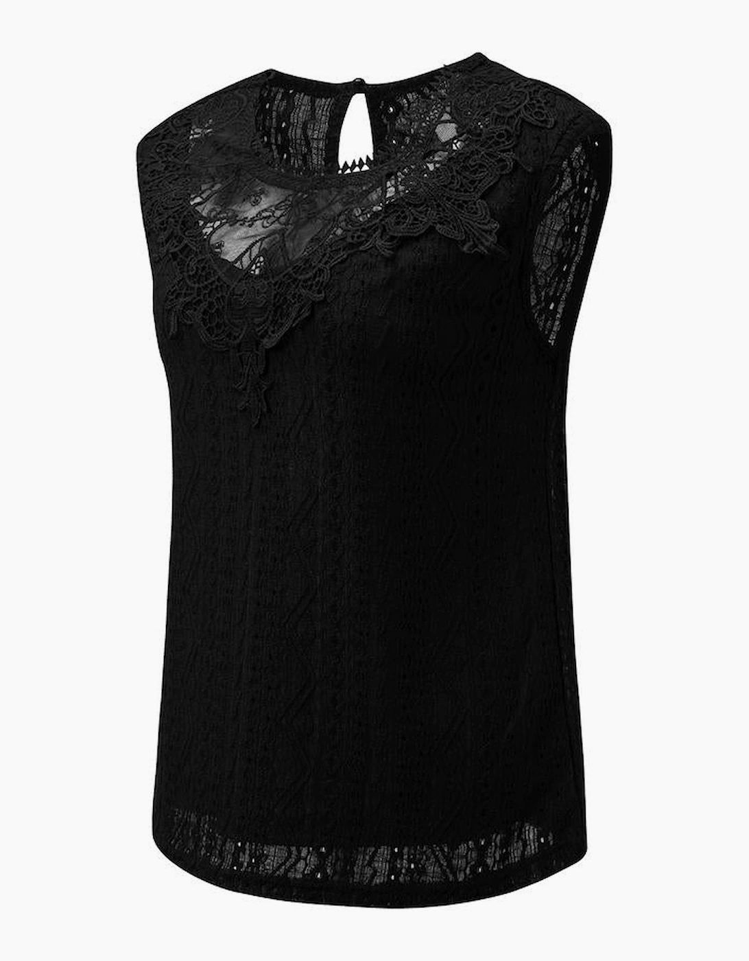 Black Guipure Lace Crochet Keyhole Back Tank Top
