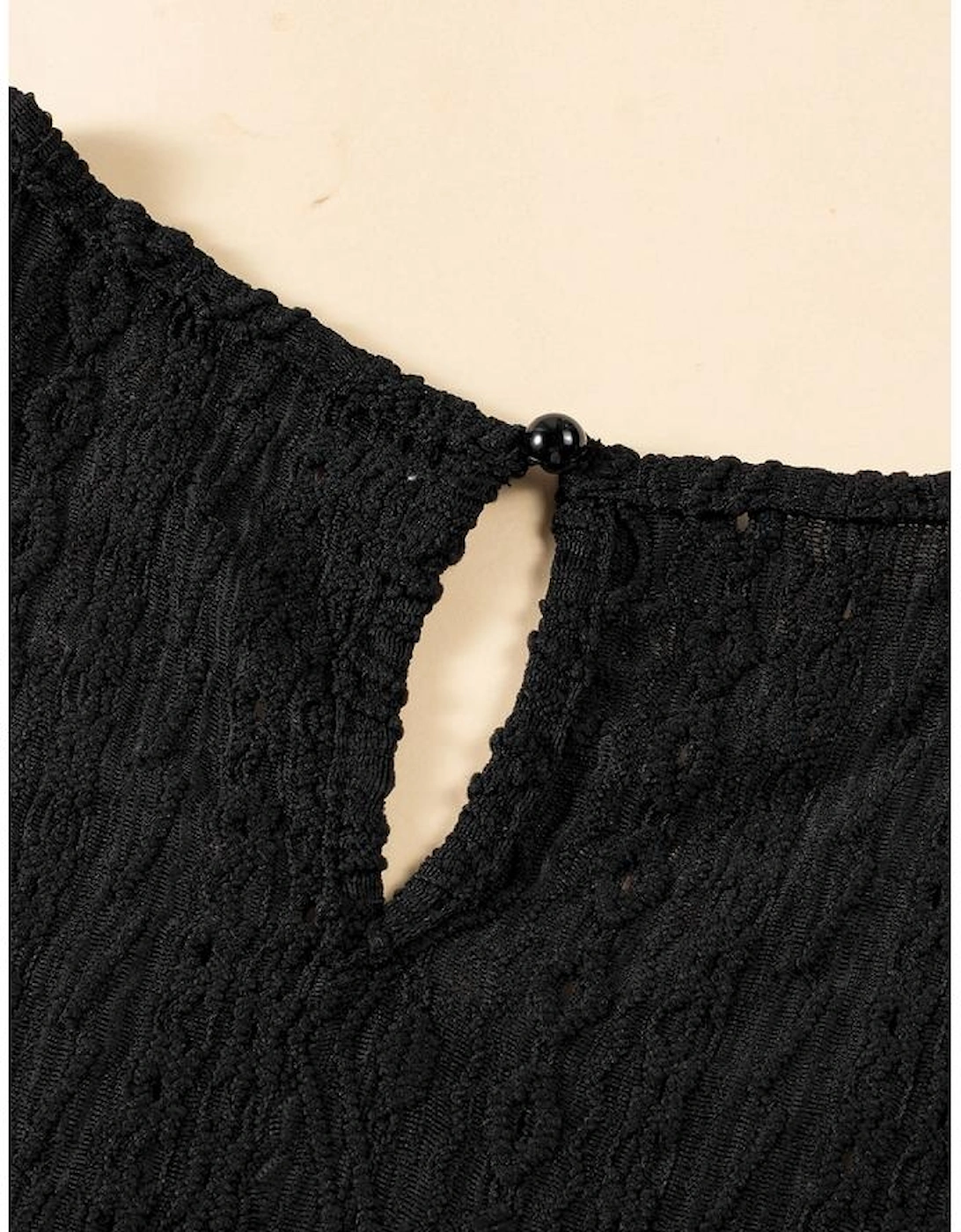 Black Guipure Lace Crochet Keyhole Back Tank Top