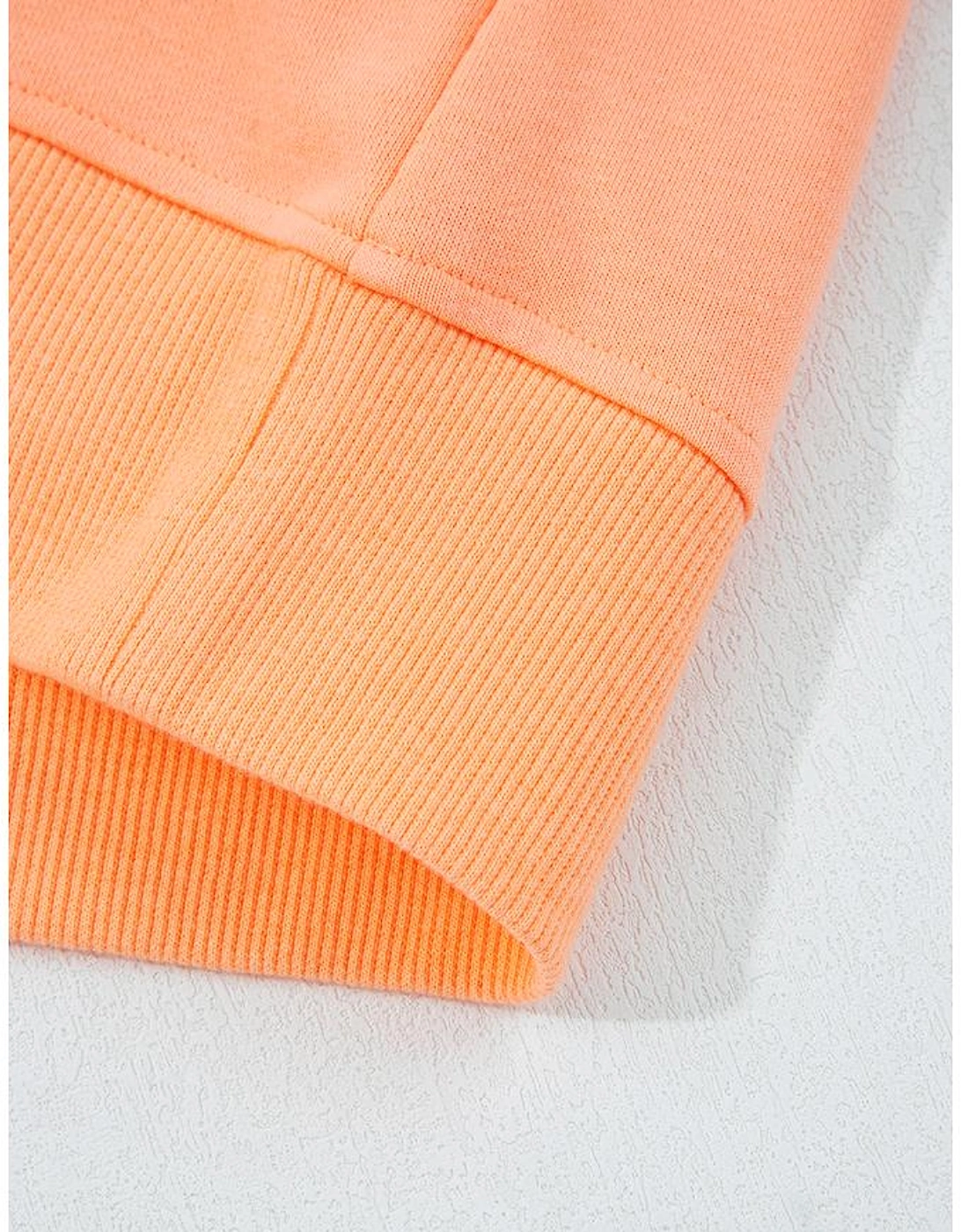 Grapefruit Orange Plaid Floral Patchwork Kangaroo Pocket Hooded Long Sleeve Top