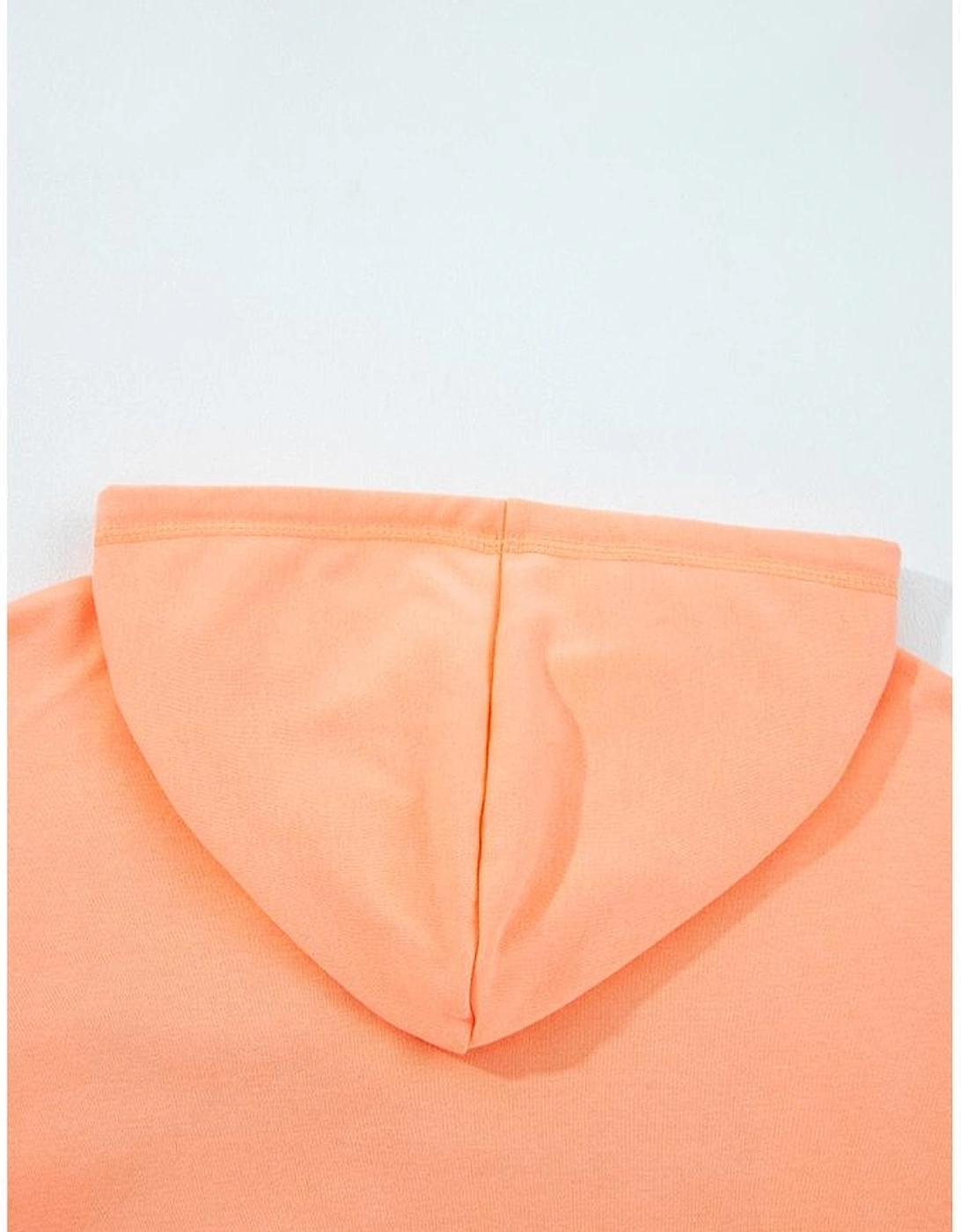 Grapefruit Orange Plaid Floral Patchwork Kangaroo Pocket Hooded Long Sleeve Top