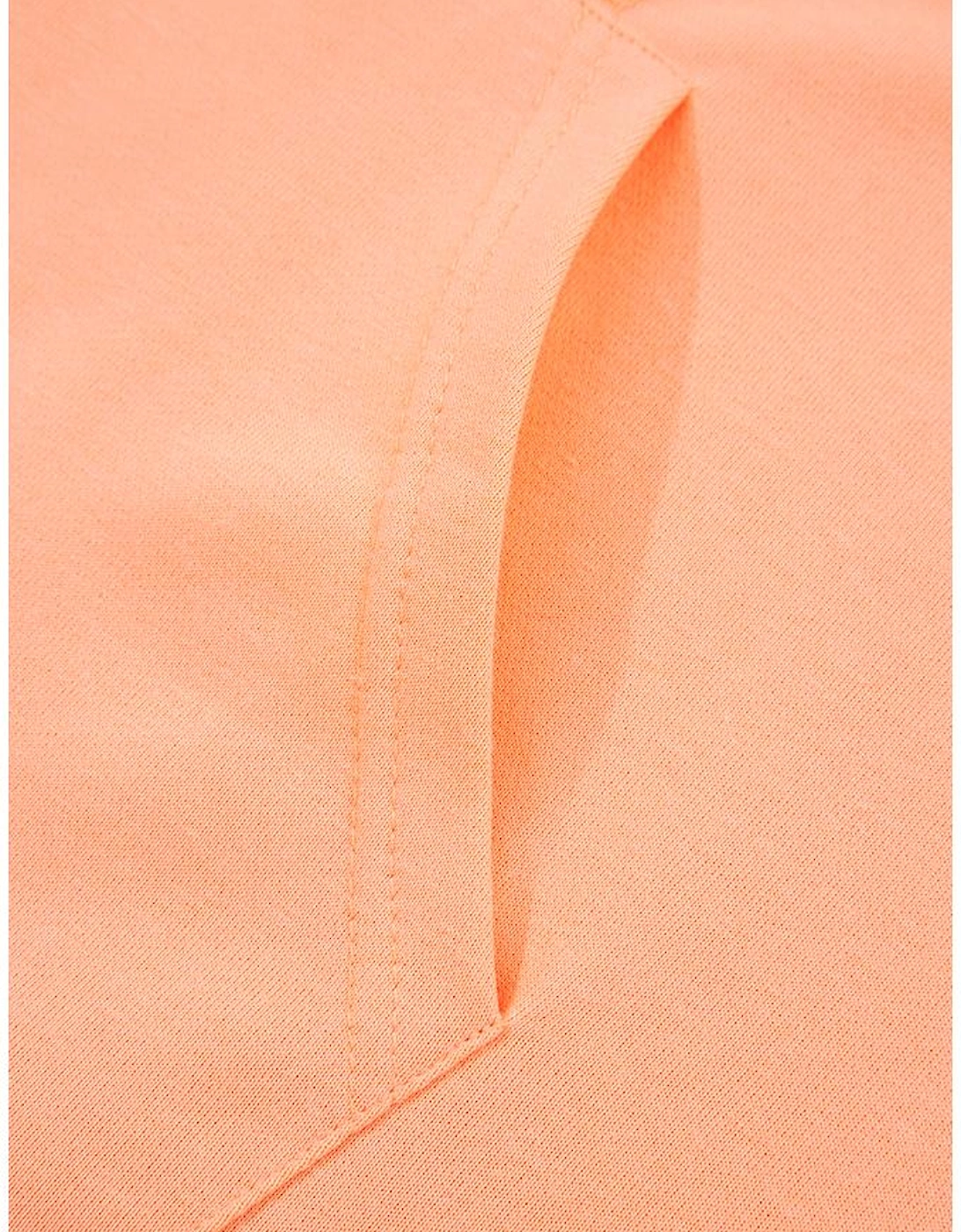 Grapefruit Orange Plaid Floral Patchwork Kangaroo Pocket Hooded Long Sleeve Top