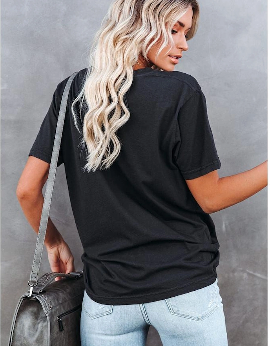 Black Heart Print Crew Neck Chic T Shirt