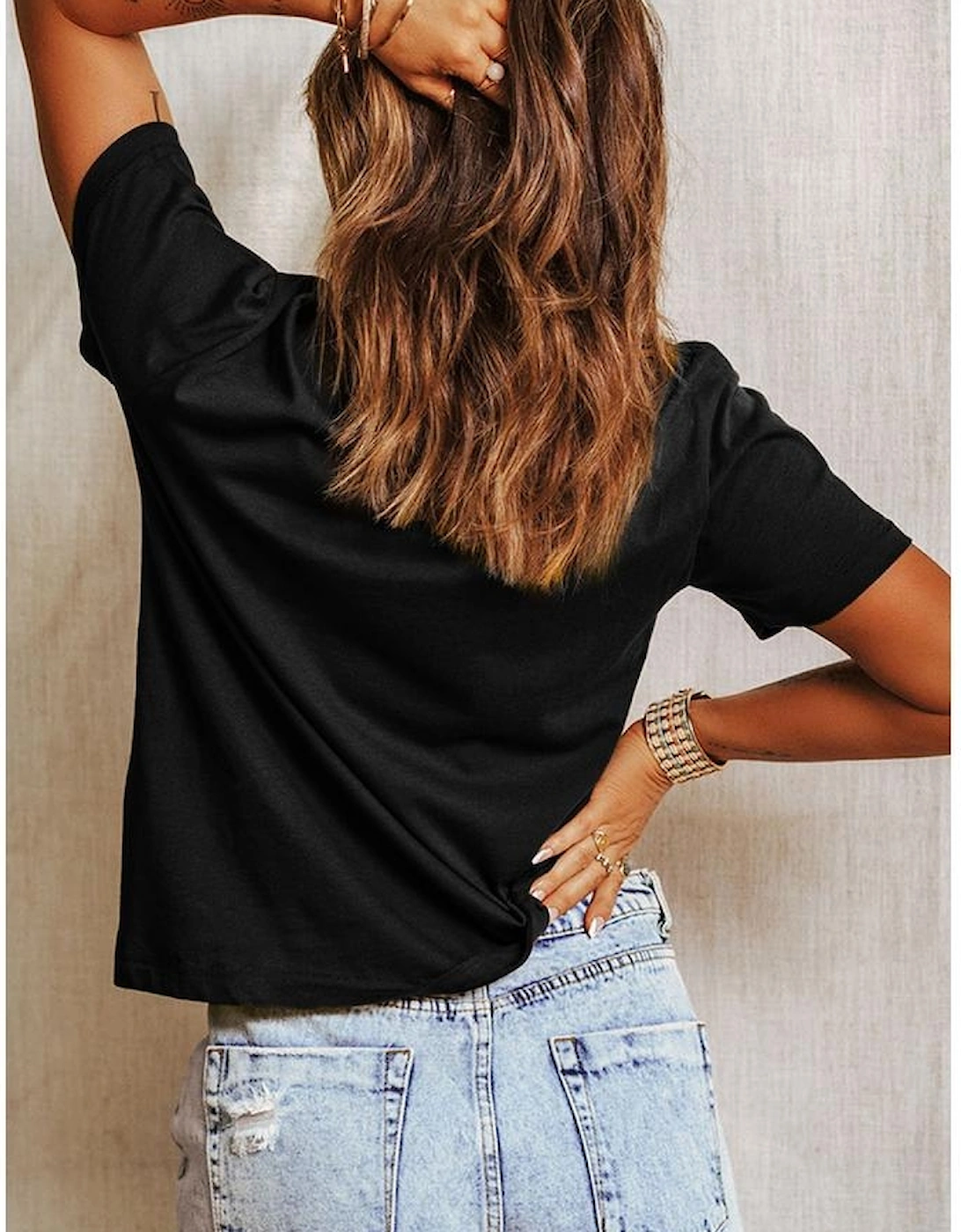 Black Heart Print Crew Neck Chic T Shirt