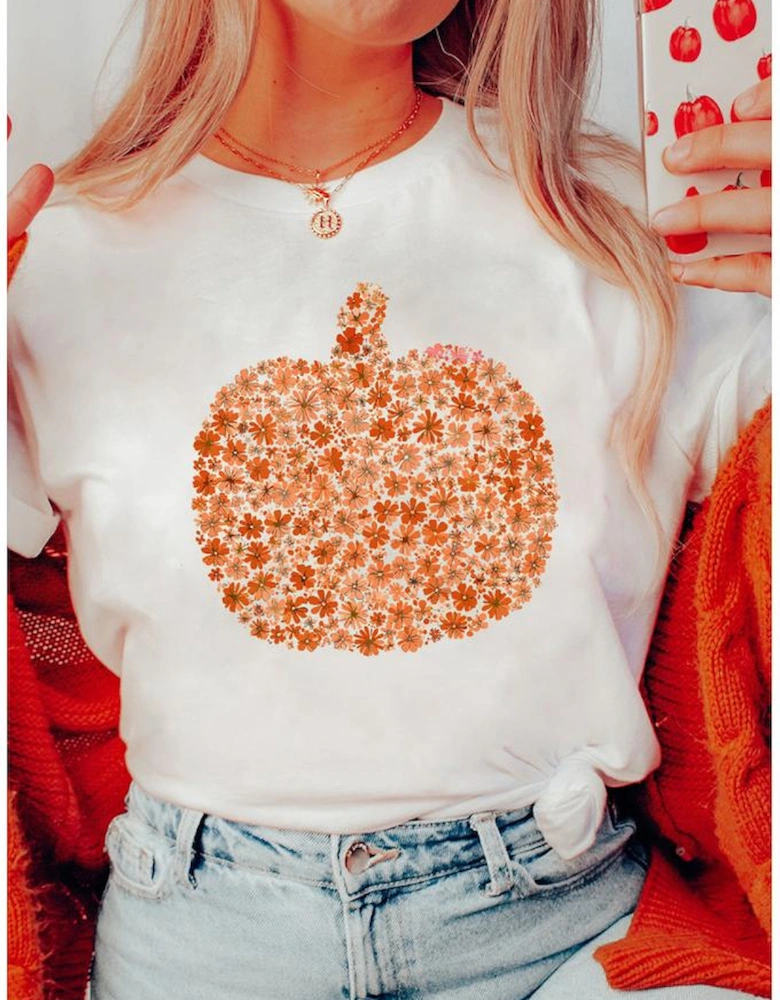 White Floral Pumpkin Custom Graphic Tee