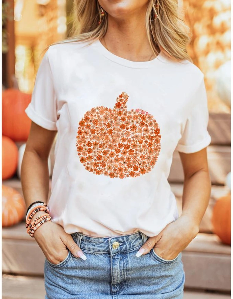 White Floral Pumpkin Custom Graphic Tee
