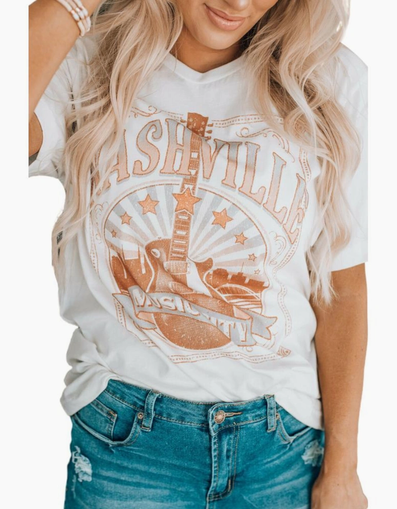 White MUSIC CITY NASHVILLE Graphic T Shirt