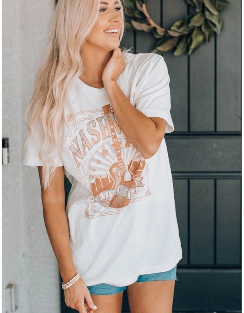 White MUSIC CITY NASHVILLE Graphic T Shirt