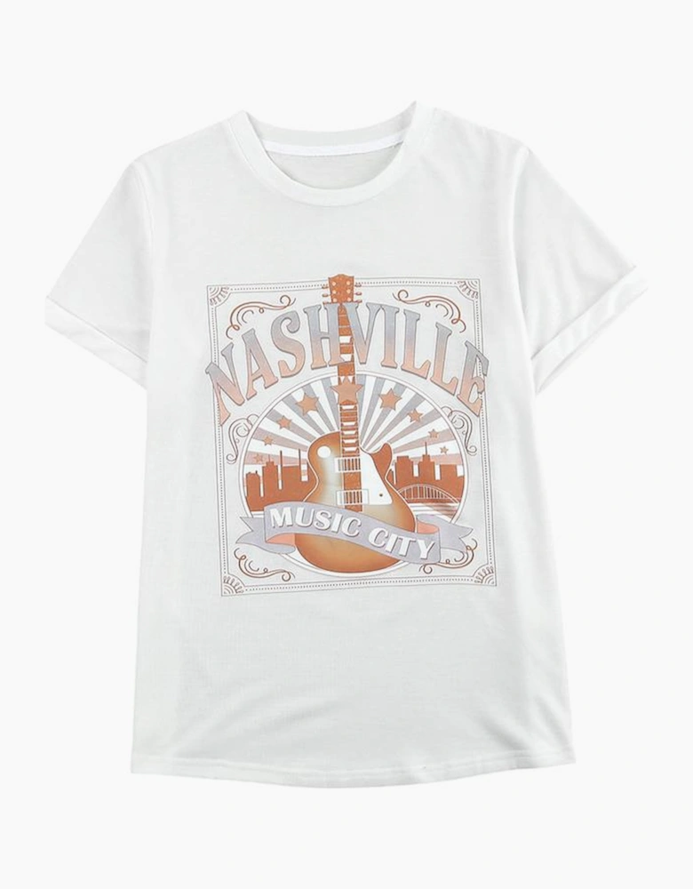 White MUSIC CITY NASHVILLE Graphic T Shirt