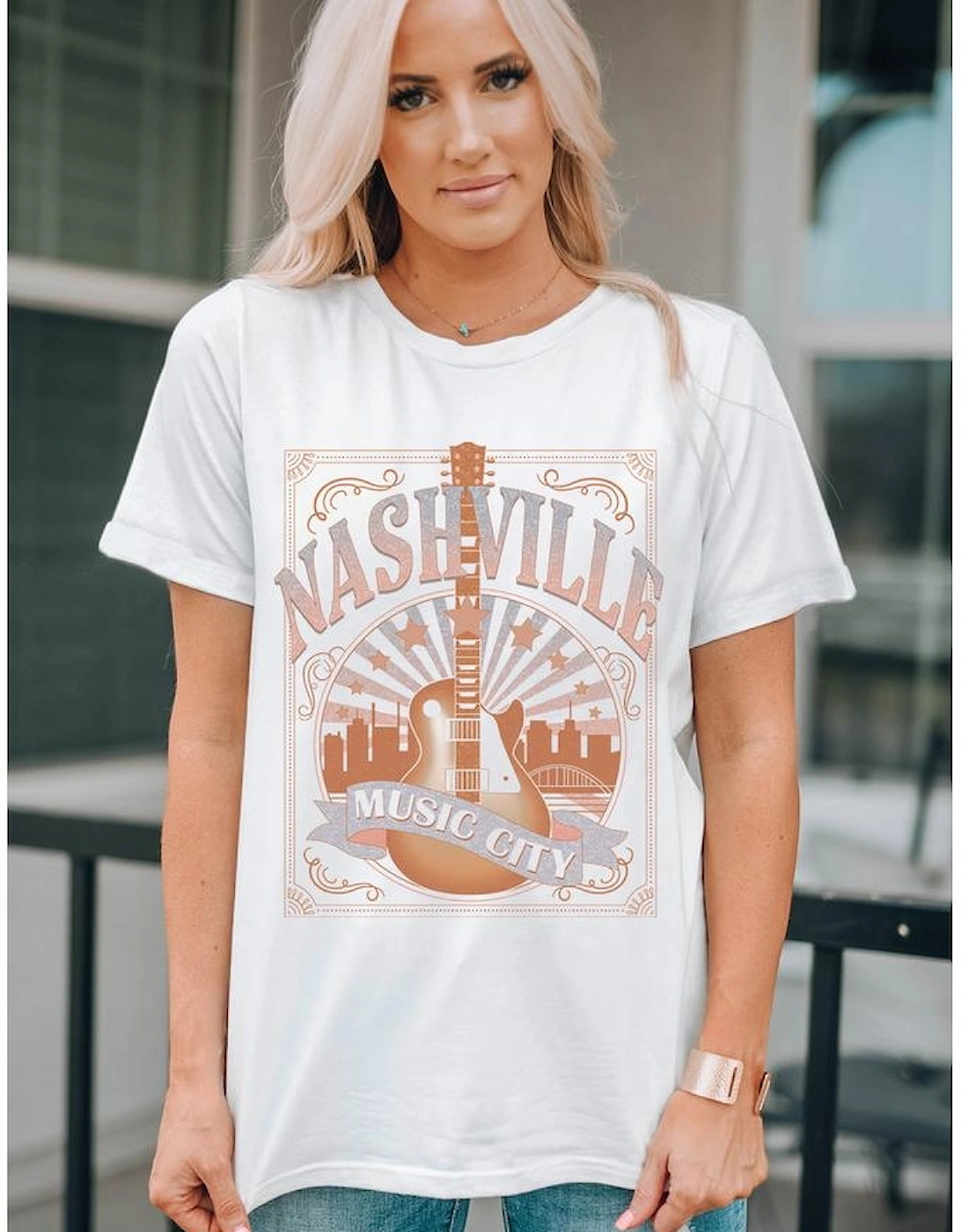 White MUSIC CITY NASHVILLE Graphic T Shirt