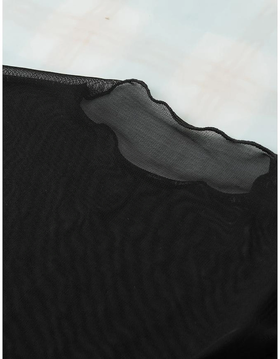 Black Rhinestone Sheer Mesh Slim Fit Long Sleeve Top