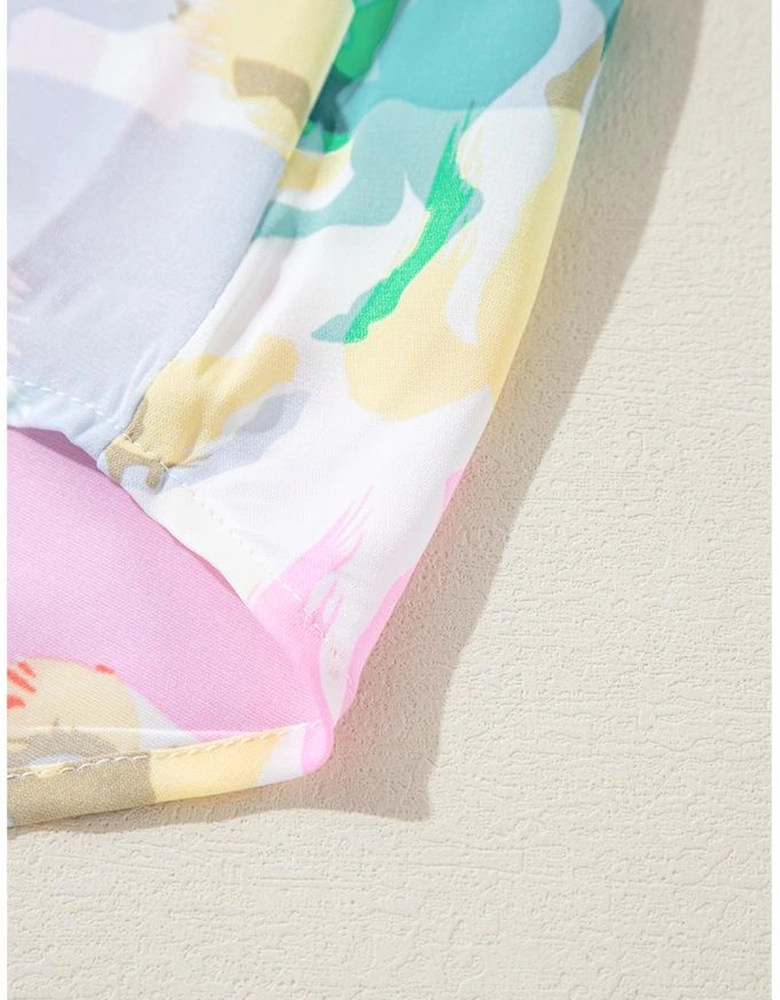 White Colorful Horse Printed Long Sleeve Button Up Casual Shirt