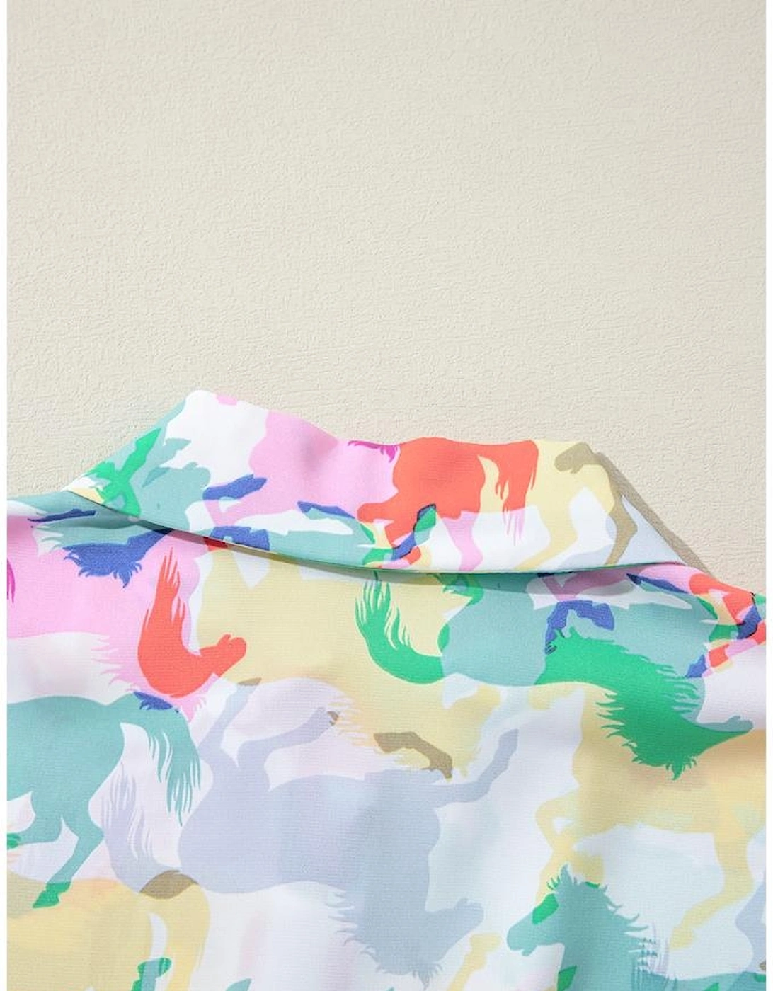 White Colorful Horse Printed Long Sleeve Button Up Casual Shirt