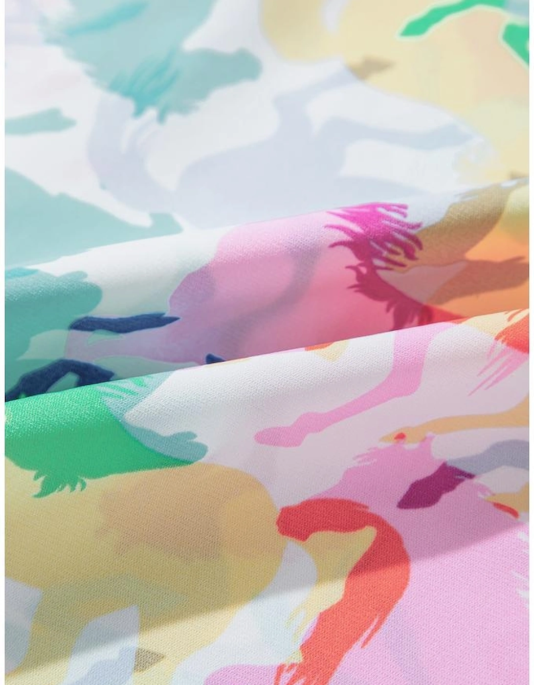 White Colorful Horse Printed Long Sleeve Button Up Casual Shirt