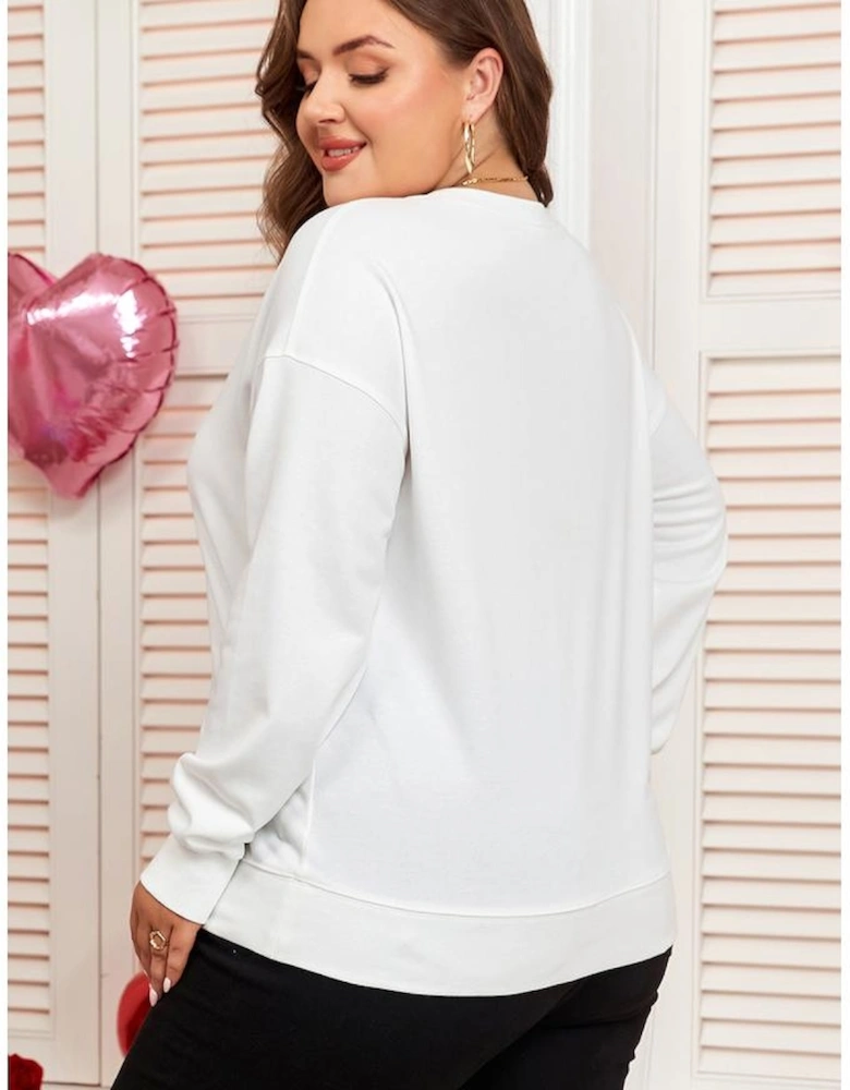 Beige Big Bow Accent Plus Size Drop Shoulder Sweatshirt