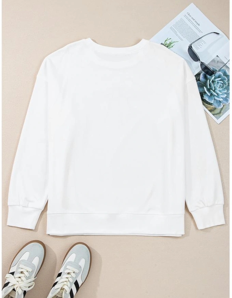 Beige Big Bow Accent Plus Size Drop Shoulder Sweatshirt