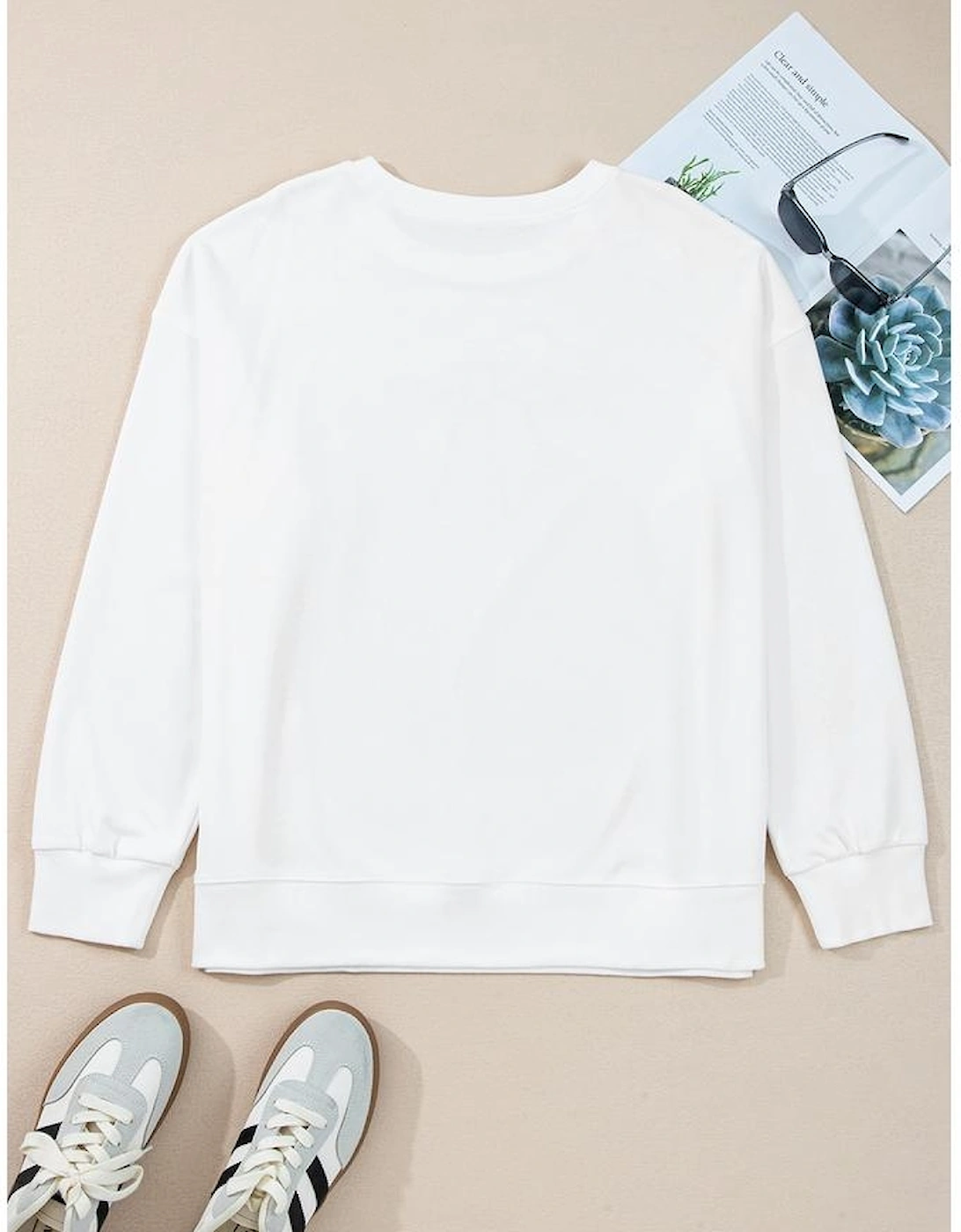 Beige Big Bow Accent Plus Size Drop Shoulder Sweatshirt